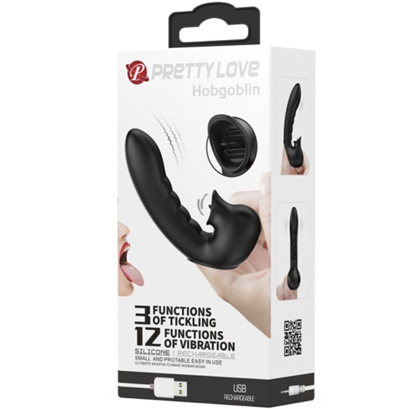 PRETTY LOVE - HOBGOBLIN FUNDA VIBRADORA PARA DEDO 12 VIBRACIONES + ESTIMULADOR CLÍTORIS NEGRO - Imagen 8