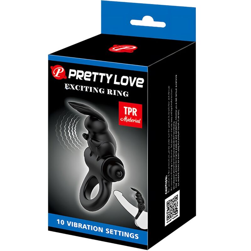 PRETTY LOVE - EXCITING RING ANILLO VIBRADOR RABBIT 10 VIBRACIONES NEGRO - Imagen 6