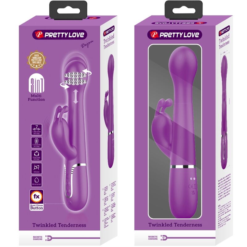 PRETTY LOVE - DEJON VIBRADOR RABBIT MULTIFUNCIÓN 3 EN 1 MORADO - Imagen 8