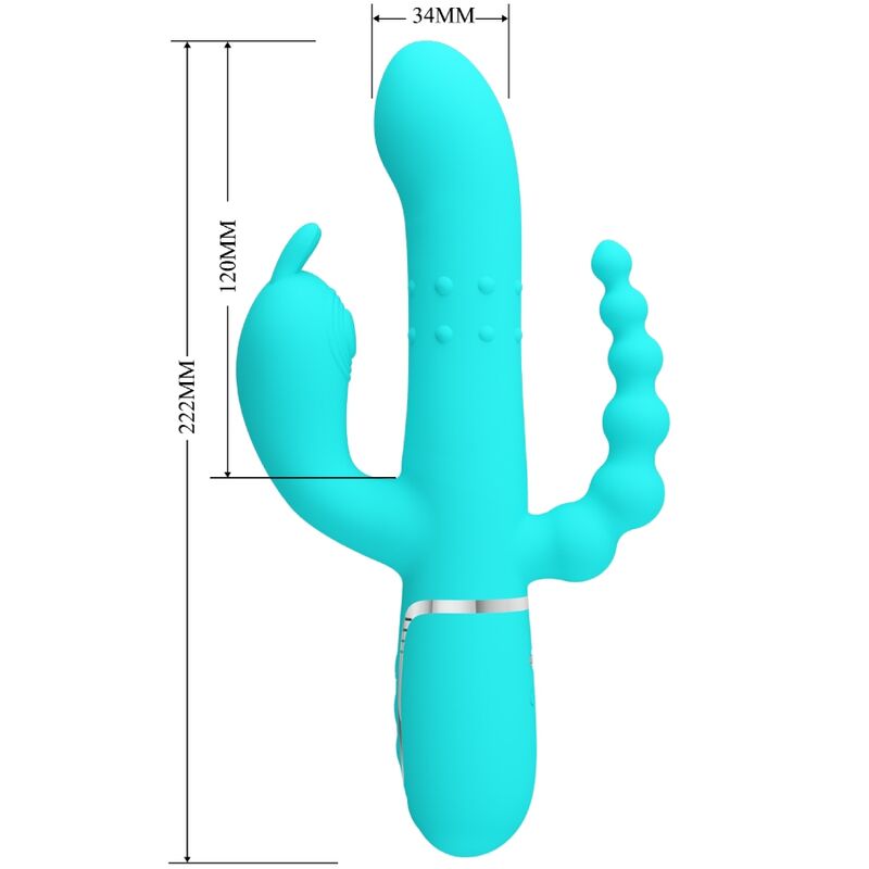 PRETTY LOVE - CAMMY TRIPLE VIBRADOR RABBIT MULTIFUNCIÓN 4 EN 1 AZUL - Imagen 6