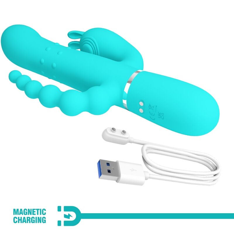 PRETTY LOVE - CAMMY TRIPLE VIBRADOR RABBIT MULTIFUNCIÓN 4 EN 1 AZUL - Imagen 8