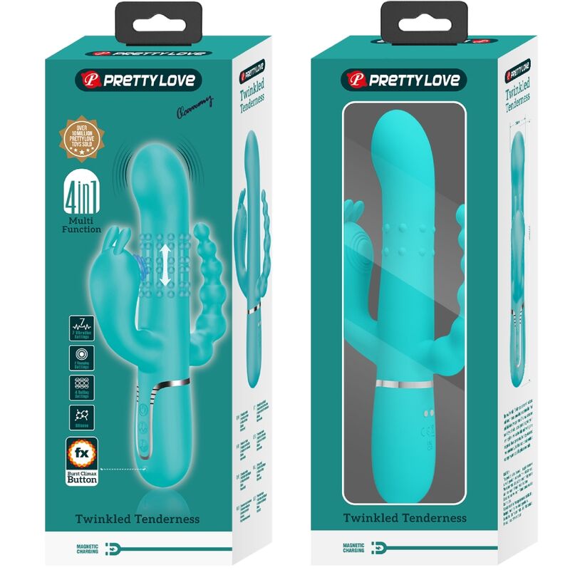 PRETTY LOVE - CAMMY TRIPLE VIBRADOR RABBIT MULTIFUNCIÓN 4 EN 1 AZUL - Imagen 9