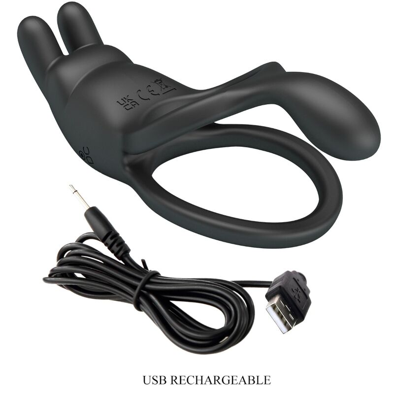 PRETTY LOVE - SETH DOBLE ANILLO VIBRADOR RABBIT 7 VIBRACIONES NEGRO - Imagen 8