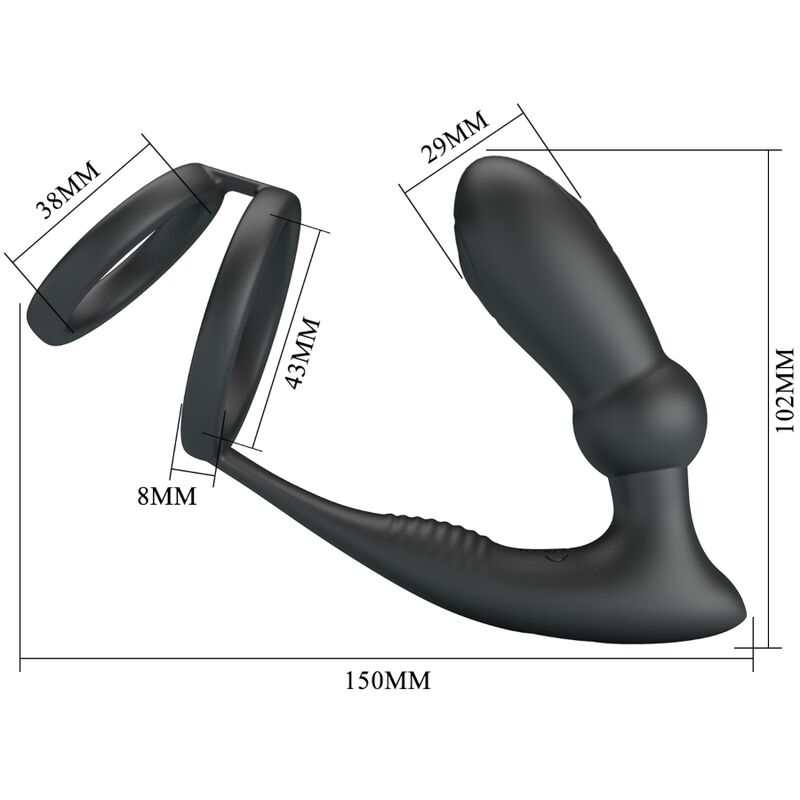 PRETTY LOVE - EMONI ANILLO PENE + PLUG ANAL 12 VIBRACIONES NEGRO - Imagen 5