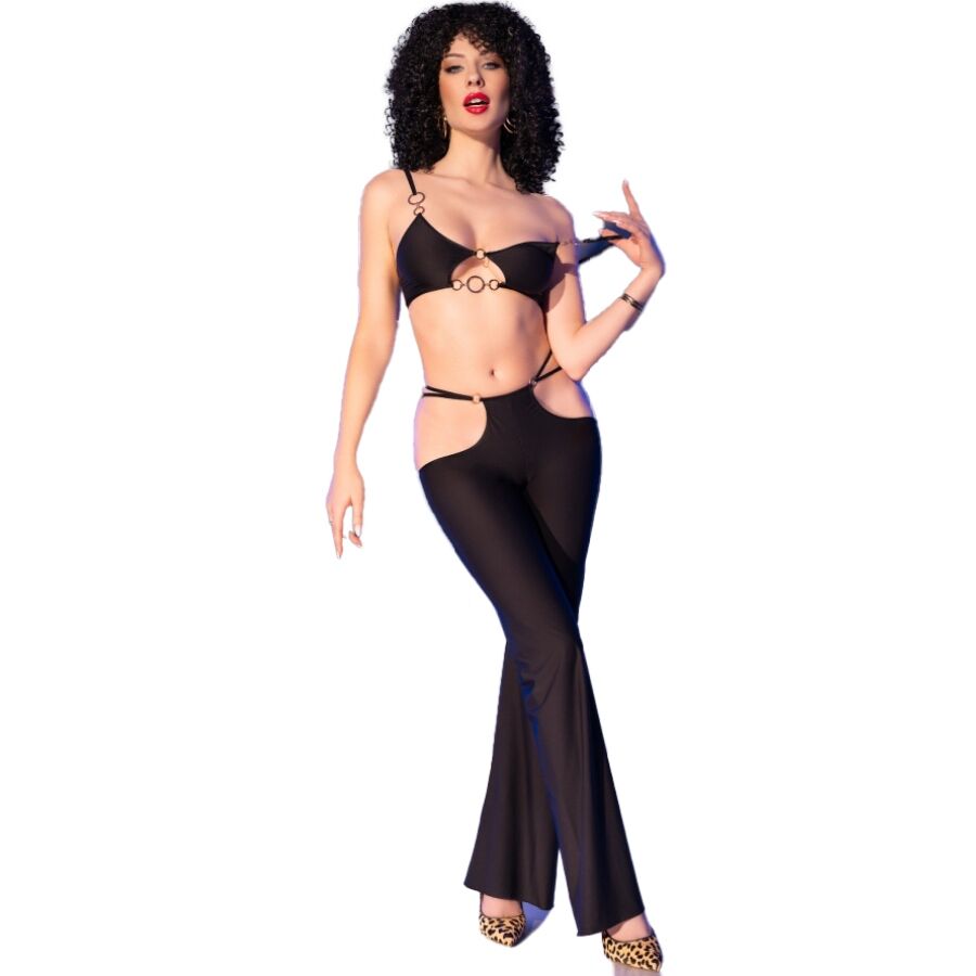 CHILIROSE - CR 4851 SET TOP NEGRO Y LEGGINS CON COMPLEMENTOS DORADOS L - Imagen 3