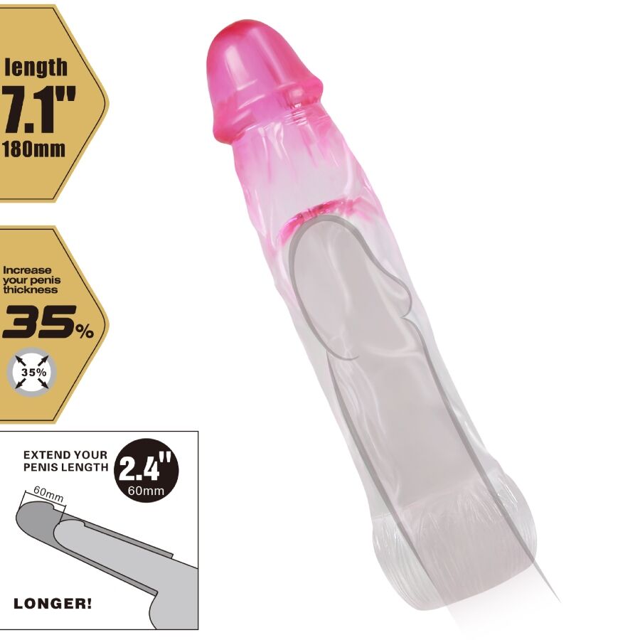 PRETTY LOVE - NERON FUNDA REALÍSTICA ALARGADORA DE 6 CM PARA PENE ROSA - Imagen 5