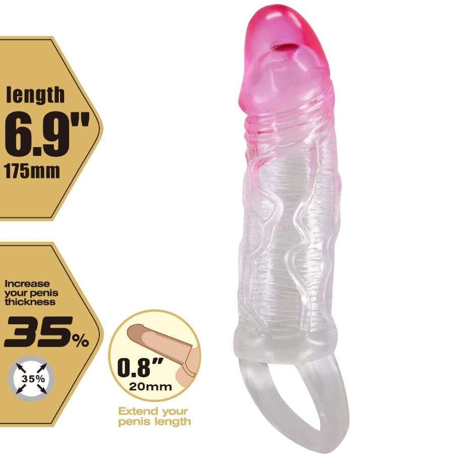 PRETTY LOVE - ODES FUNDA REALÍSTICA ALARGADORA DE 2 CM PARA PENE ROSA - Imagen 5