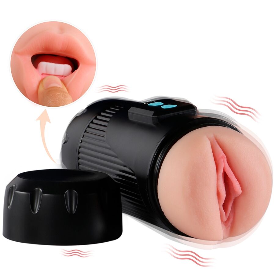 SHEQU - KAY MASTURBADOR DOBLE CON VIBRACIÓN DUAL BOCA Y VAGINA - Imagen 2