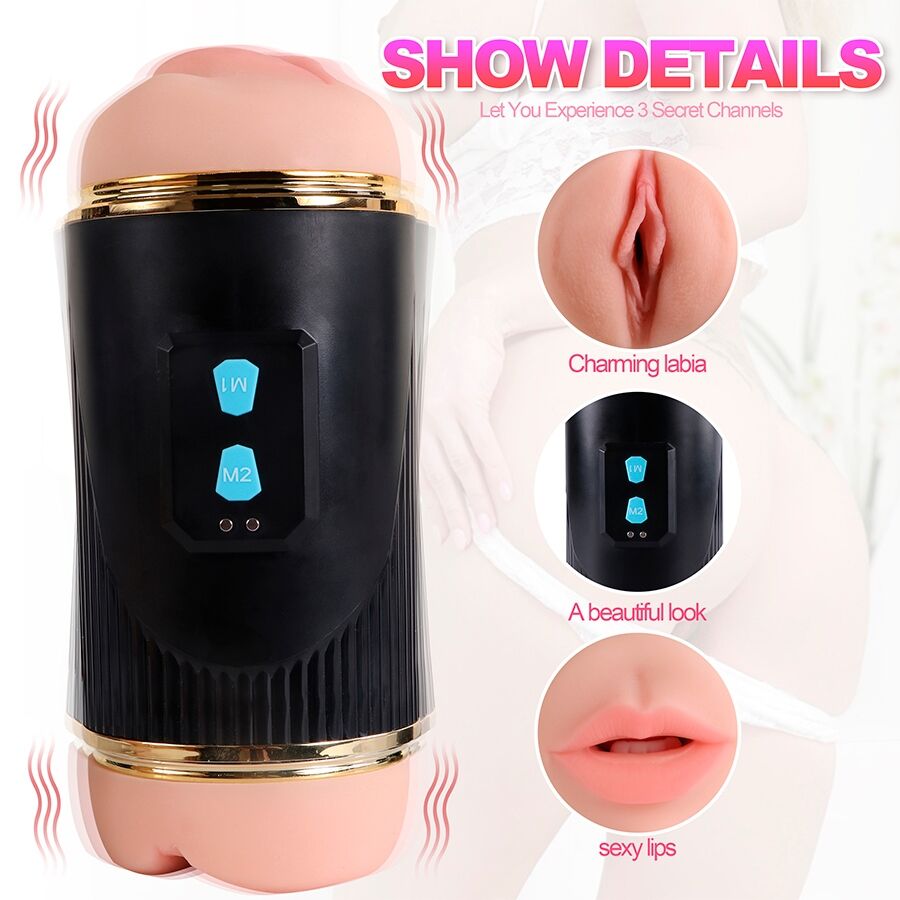 SHEQU - KAY MASTURBADOR DOBLE CON VIBRACIÓN DUAL BOCA Y VAGINA - Imagen 12