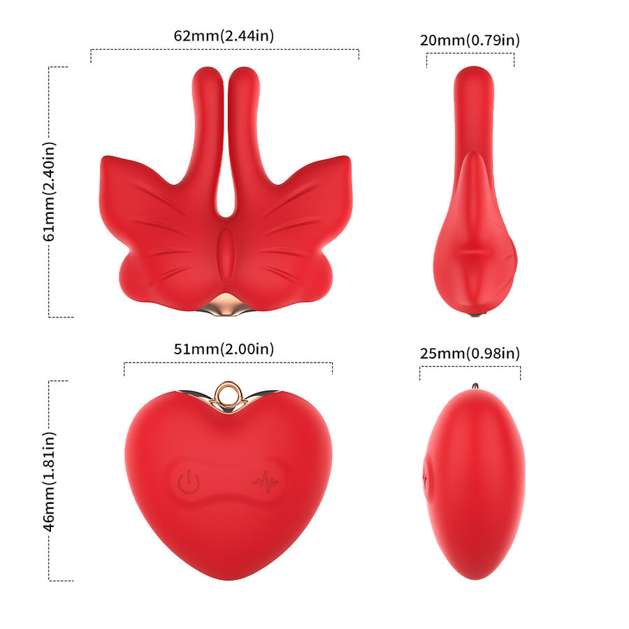 ARMONY - PINZAS PARA PEZONES MAGNÉTICA CON VIBRACIÓN FORMA MARIPOSA ROJO - Imagen 9