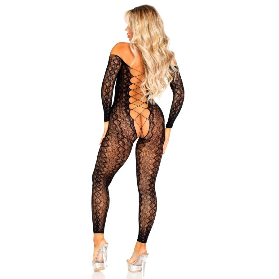 LEG AVENUE - BODYSTOCKING SIN ENTREPIERNA DE ENCAJE DE SERPIENTE EXÓTICA NEGRO - Imagen 2