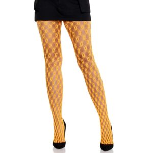 LEG AVENUE - MALLAS DE ENCAJE CON OJALES NARANJA NEÓN