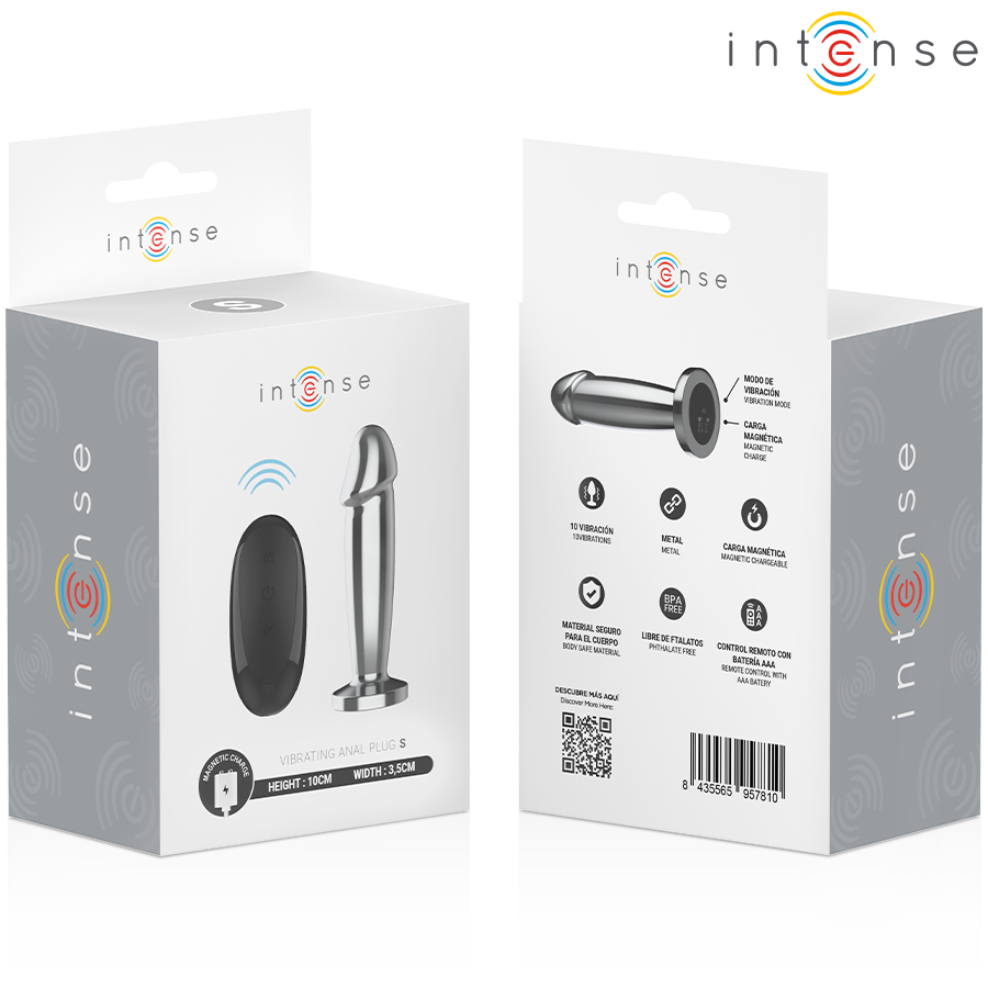 INTENSE - PLUG ANAL 10 VIBRACIONES METAL EN FORMA DE DILDO CON CONTROL REMOTO S - Imagen 8