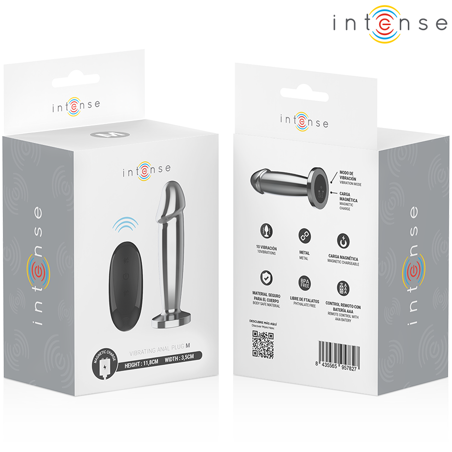 INTENSE - PLUG ANAL 10 VIBRACIONES METAL EN FORMA DE DILDO CON CONTROL REMOTO M - Imagen 8