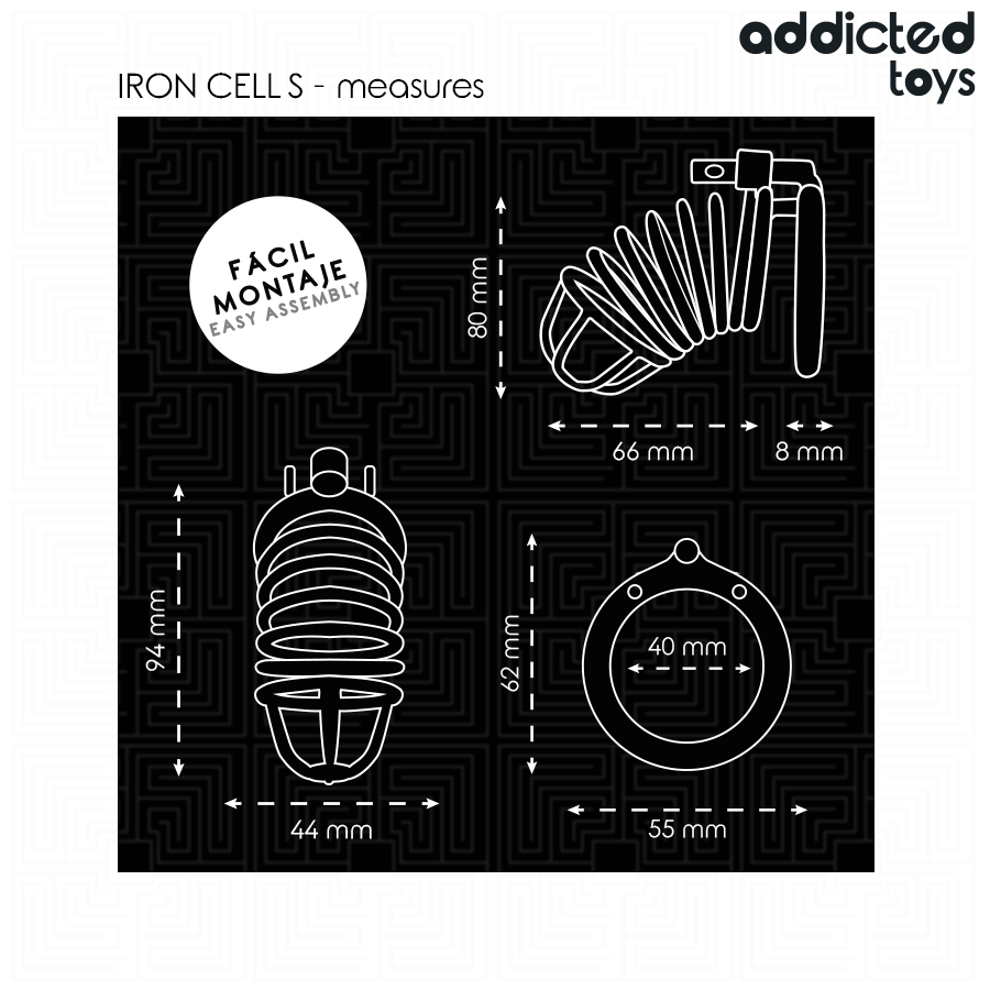ADDICTED TOYS LOCKED - IRON CELL JAULA PARA PENE DE METAL 4 CM TALLA S - Imagen 5