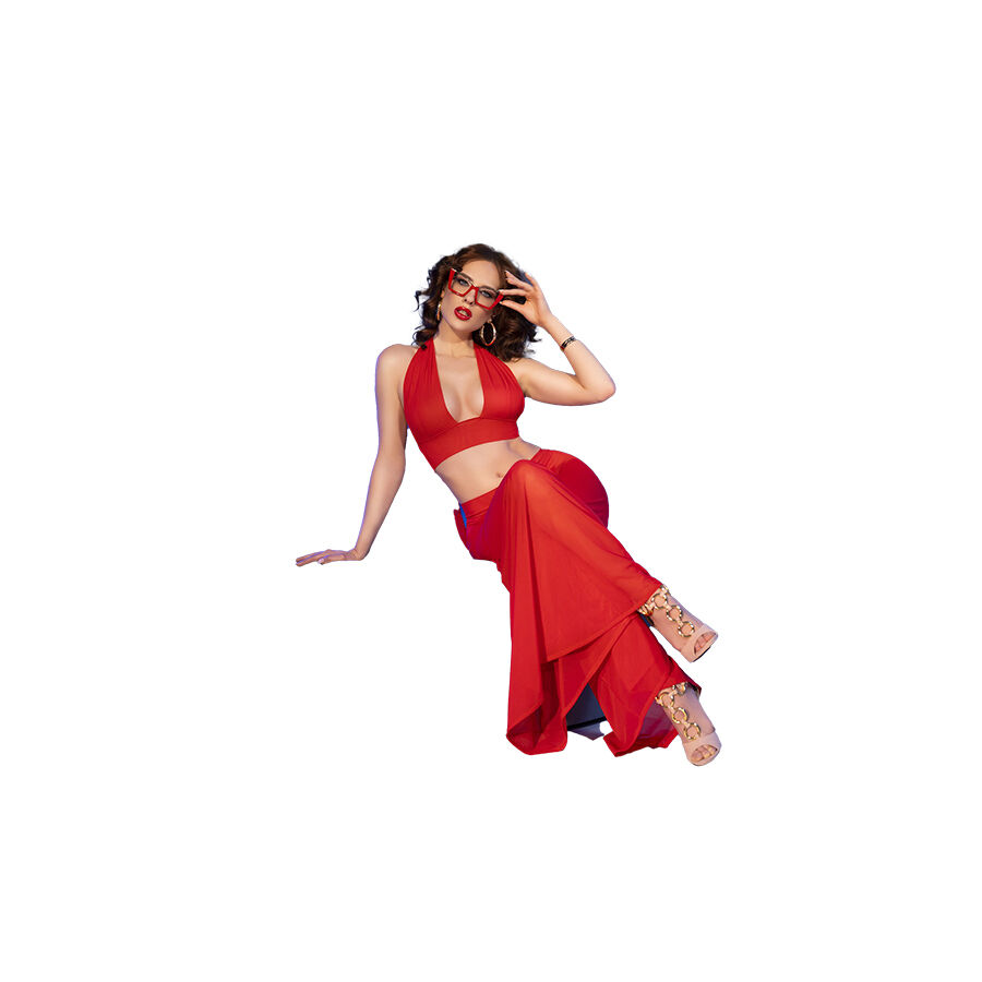 CHILIROSE - CR 4857 SET TOP Y PANTALONES ROJO TALLA M - Imagen 4