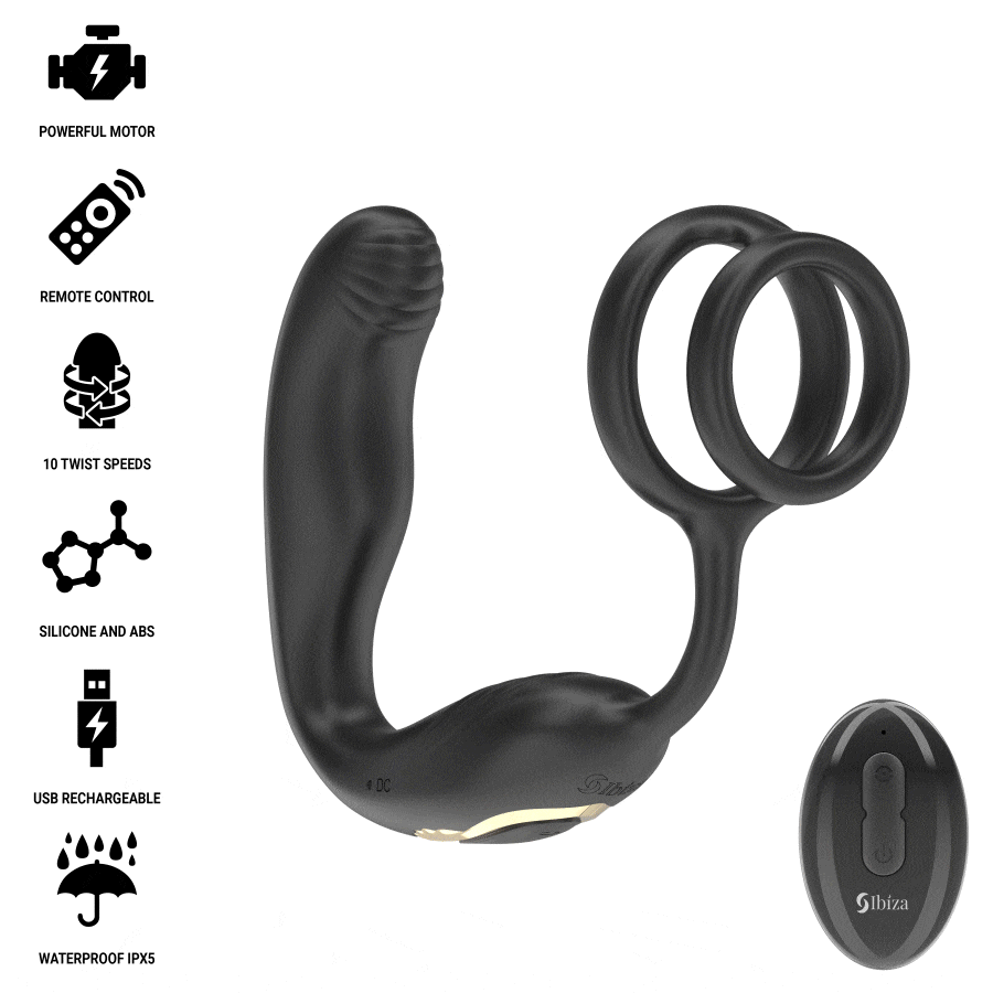 IBIZA - WIGGLE PLUG ANAL ROTADOR CONTROL REMOTO CON VIBRO-PERINEO Y ANILLAS POTENCIADORAS DE PENE - Imagen 2