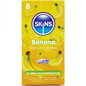 SKINS - PRESERVATIVOS PREMIUM SABOR PLÁTANO PACK 8