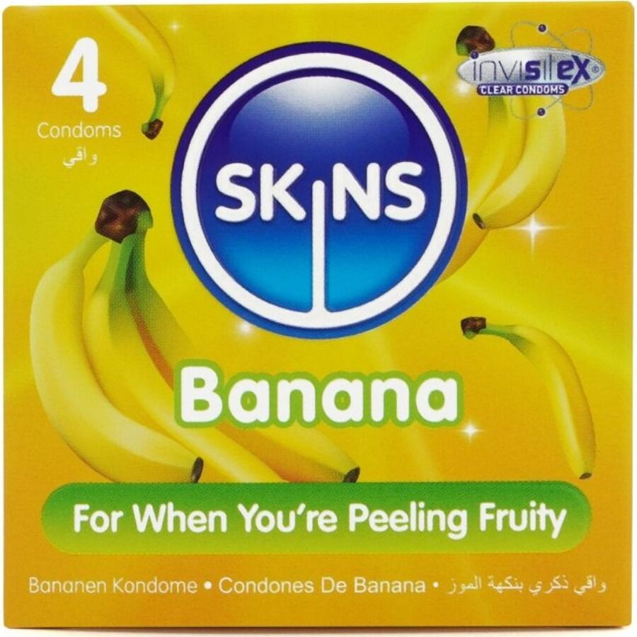 SKINS - PRESERVATIVOS PREMIUM SABOR PLÁTANO PACK 4