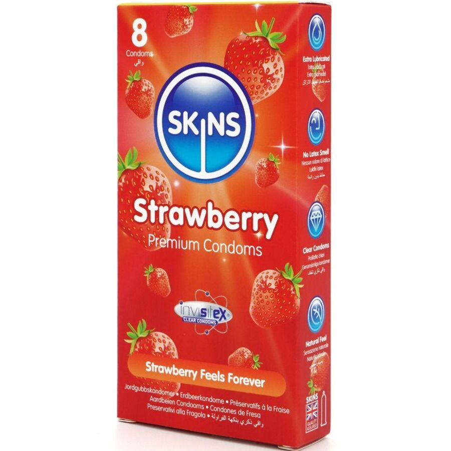 SKINS - PRESERVATIVOS PREMIUM SABOR FRESA PACK 8 - Imagen 2