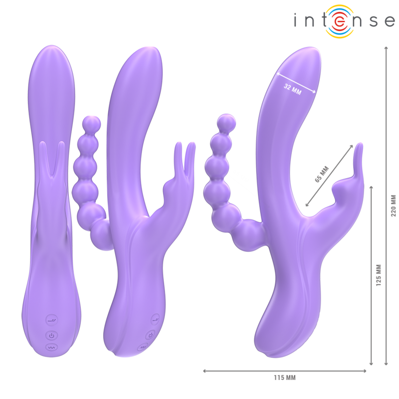 INTENSE - MIKO TRIPLE VIBRADOR RABBIT & ESTIMULADOR & ANAL 7 VIBRACIONES MORADO - Imagen 3