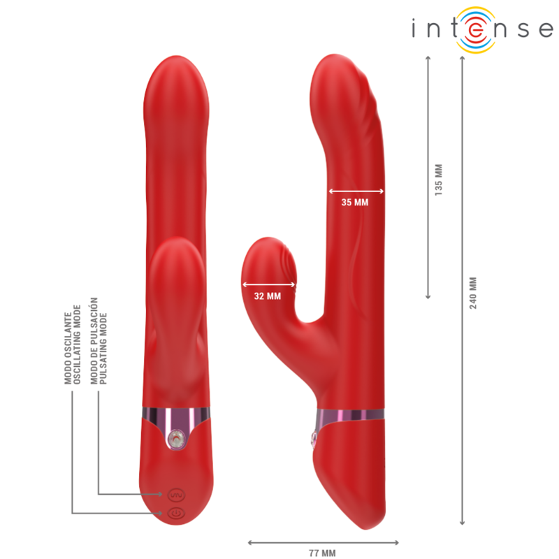 INTENSE - LELE VIBRADOR MULTIFUNCIÓN ROTATORIO & OSCILACIÓN & ESTIMULACIÓN ROJO - Imagen 3
