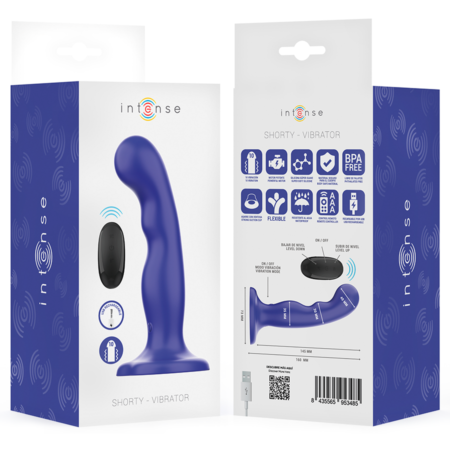 INTENSE - SHORTY VIBRADOR CON VENTOSA AZUL CONTROL REMOTO - Imagen 8
