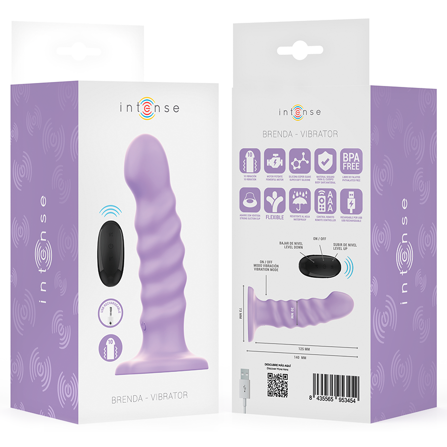 INTENSE - BRENDA VIBRADOR TALLA M DISEÑO EN ESPIRAL 10 VIBRACIONES MORADO CONTROL REMOTO - Imagen 8
