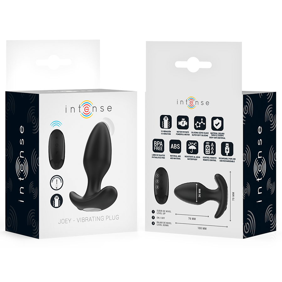 INTENSE - JOEY PLUG ANAL 10 VIBRACIONES NEGRO CONTROL REMOTO - Imagen 7