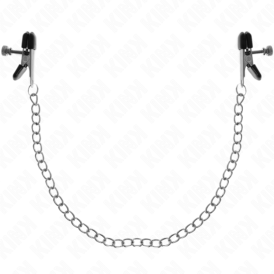 KINK - PINZAS PARA PEZONES PLANAS NEGRO CON CADENA PLATEADO 34 CM - Imagen 2