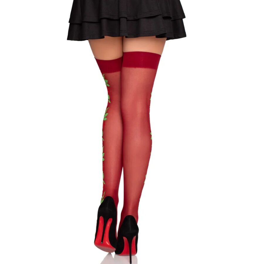 LEG AVENUE - 1957 MEDIAS DE LIGUERO CON FLORES ROJAS - TALLA ÚNICA - Imagen 3