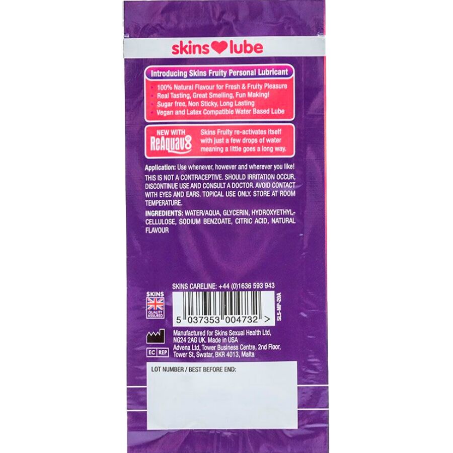 SKINS - FRUITY LUBRICANTE BASE DE AGUA MANGO & FRUTA PASIÓN MONODOSIS 5 ML - Imagen 2
