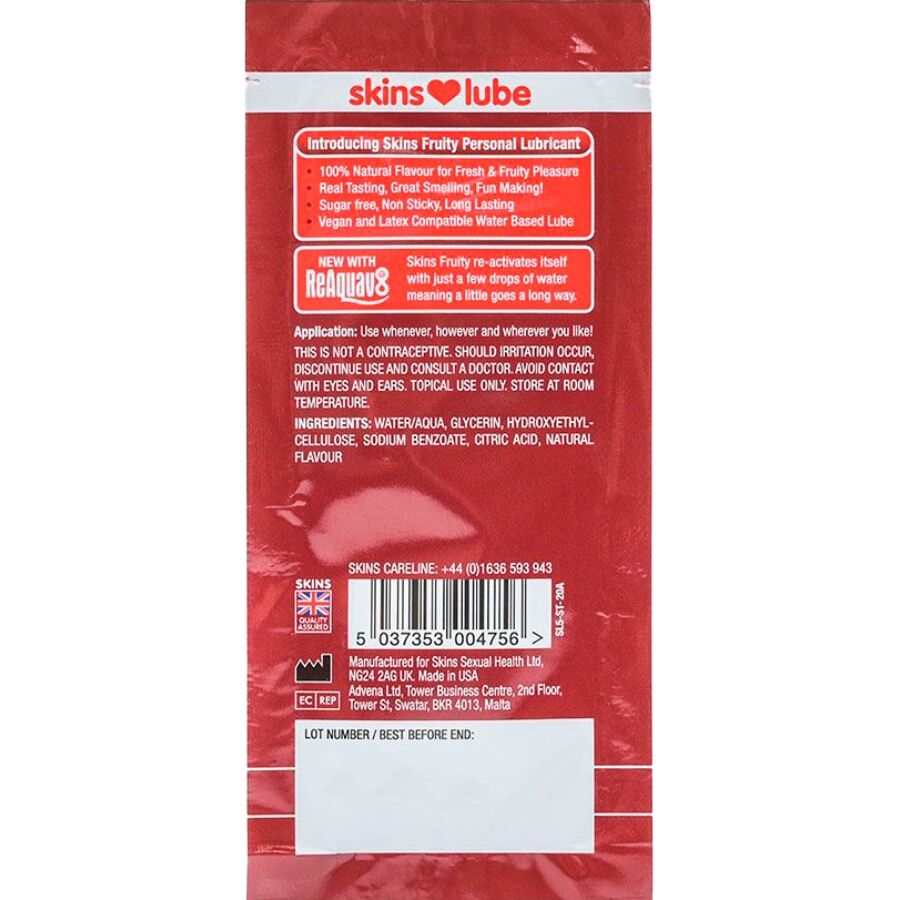 SKINS - FRUITY LUBRICANTE BASE DE AGUA FRESA MONODOSIS 5 ML - Imagen 2