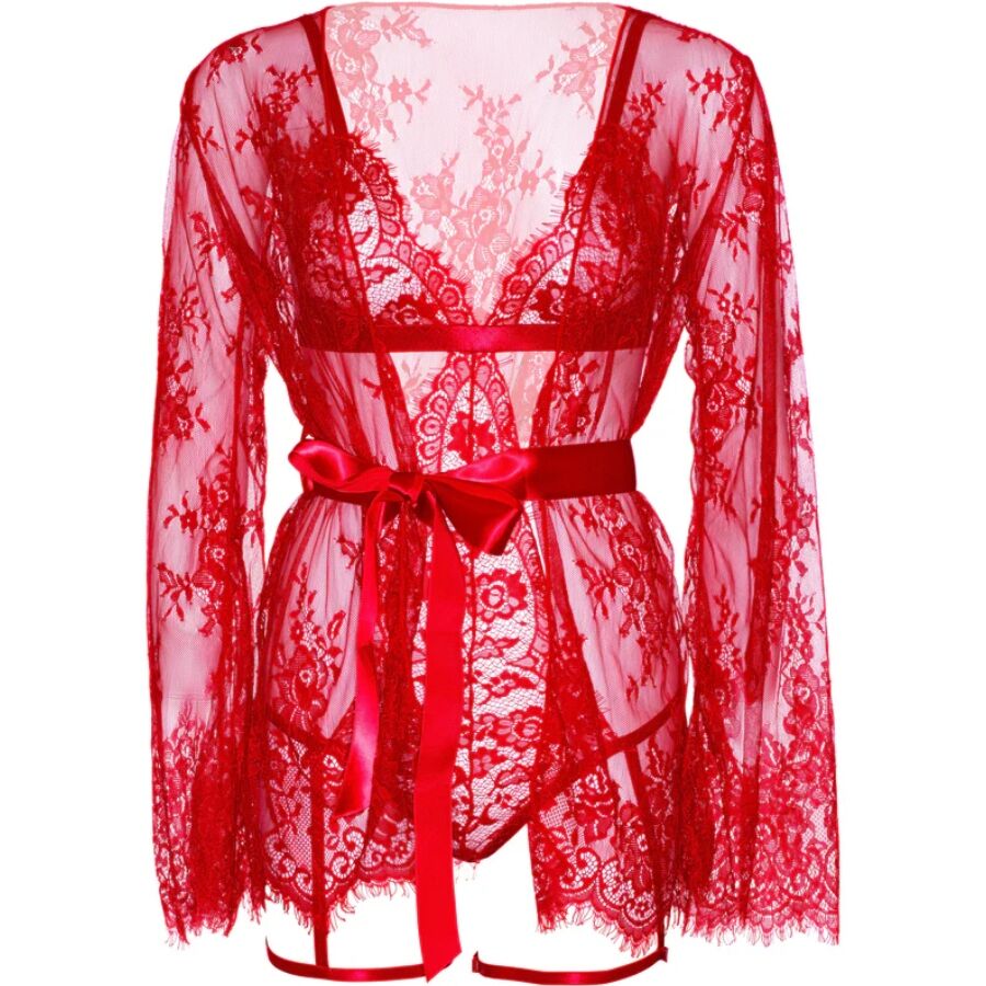 LEG AVENUE - 86123 SET BODY + BATA DE LIGUERO ROJO TALLA S - Imagen 7