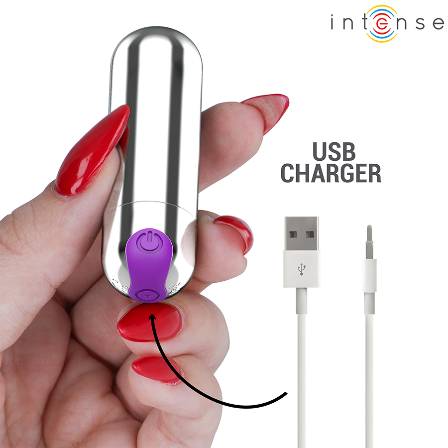 INTENSE - KAREN MINI BALA VIBRADORA 10 MODOS RECARGABLE PLATEADO - Imagen 5