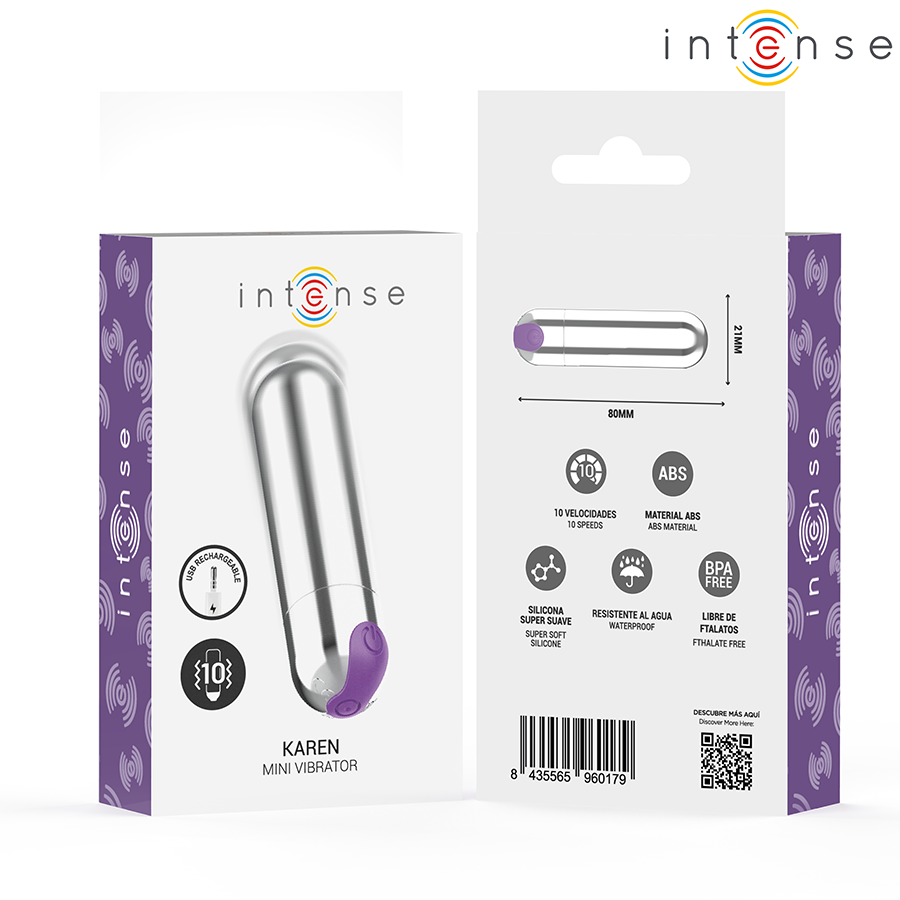 INTENSE - KAREN MINI BALA VIBRADORA 10 MODOS RECARGABLE PLATEADO - Imagen 7