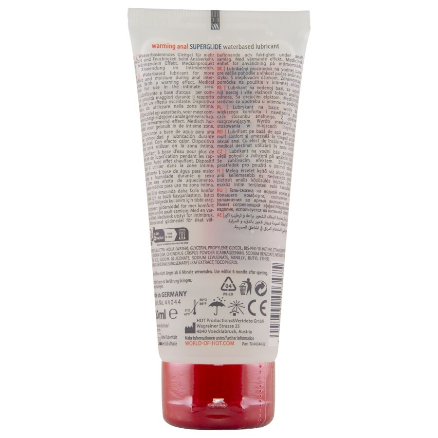 HOT - ANAL SUPERGLIDE WARMING LIQUID PLEASURE LUBRICANTE ANAL BASE AGUA EFECTO CALOR 100 ML - Imagen 2