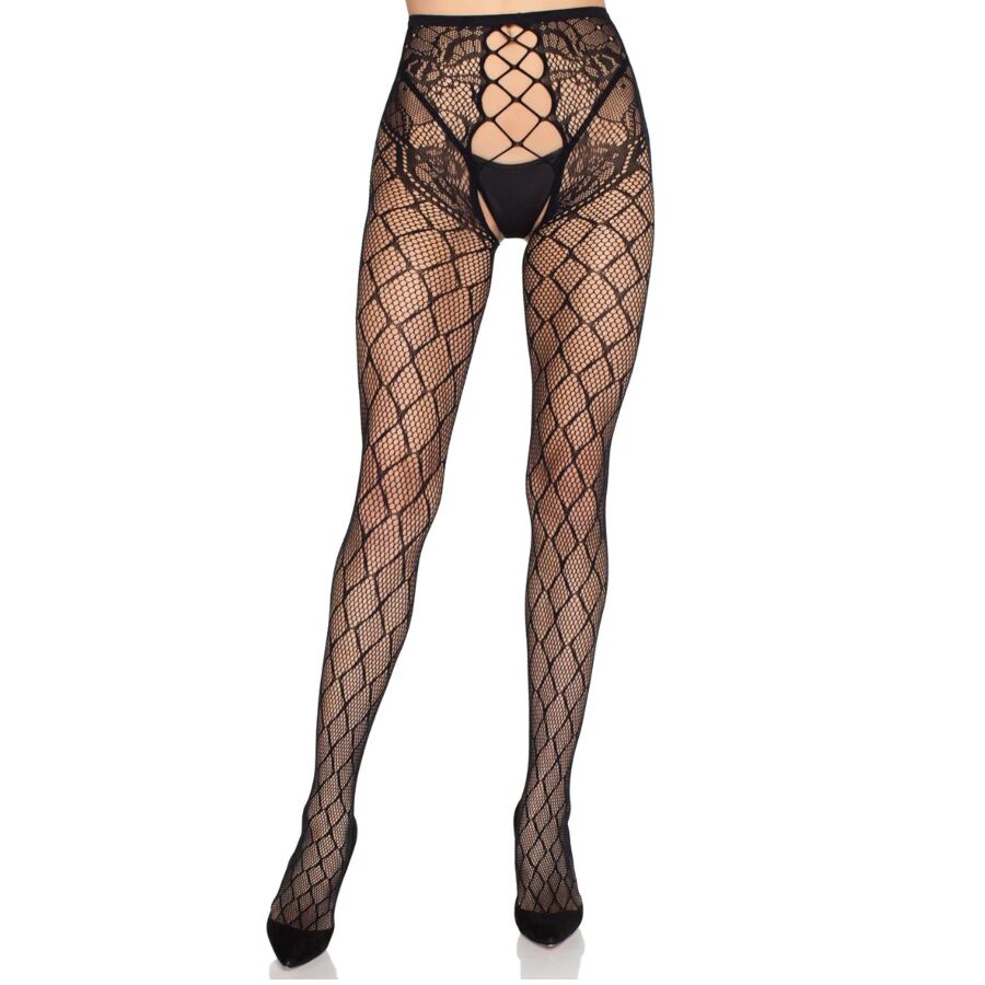 LEG AVENUE - 1966 MEDIAS DE RED CON PANTY SIN ENTREPIERNA NEGRO - TALLA ÚNICA - Imagen 4