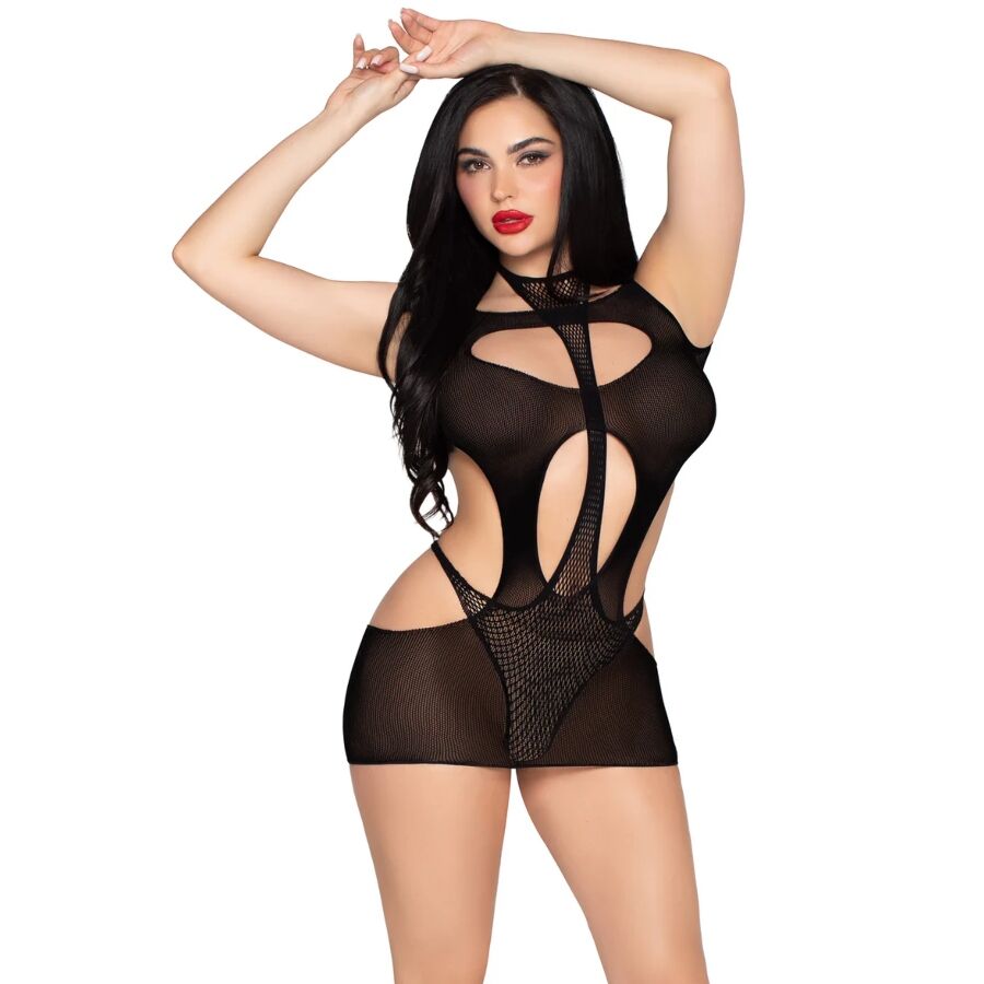LEG AVENUE - 81680 MINI VESTIDO OPACO Y TEDDY HALTER NEGRO - TALLA ÚNICA - Imagen 2