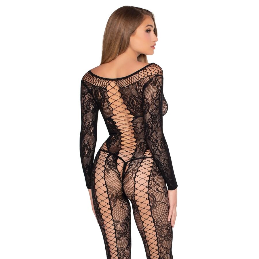 LEG AVENUE - 89369 JUMPSUIT DE RED Y ENCAJE NEGRO - TALLA ÚNICA - Imagen 3