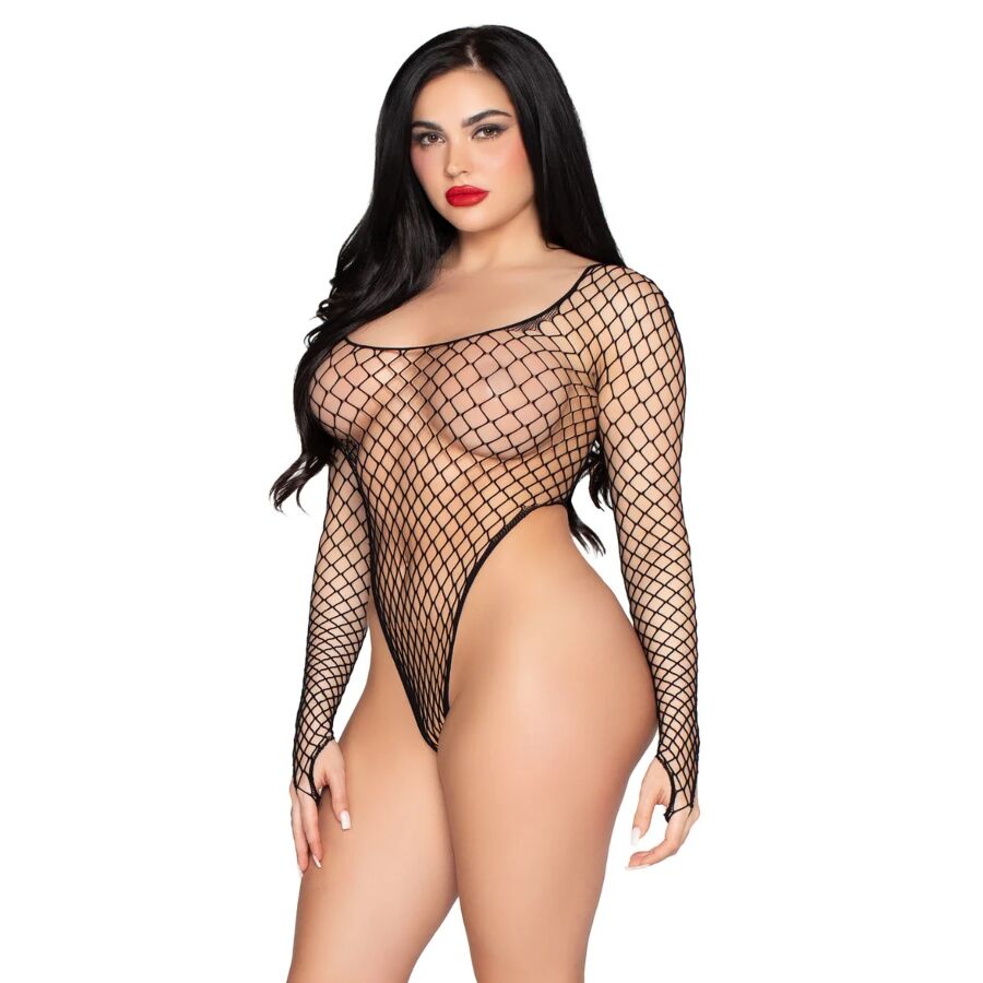LEG AVENUE - 89377 BODYSUIT DE RED INDUSTRIAL DE CORTE ALTO NEGRO - TALLA ÚNICA - Imagen 2