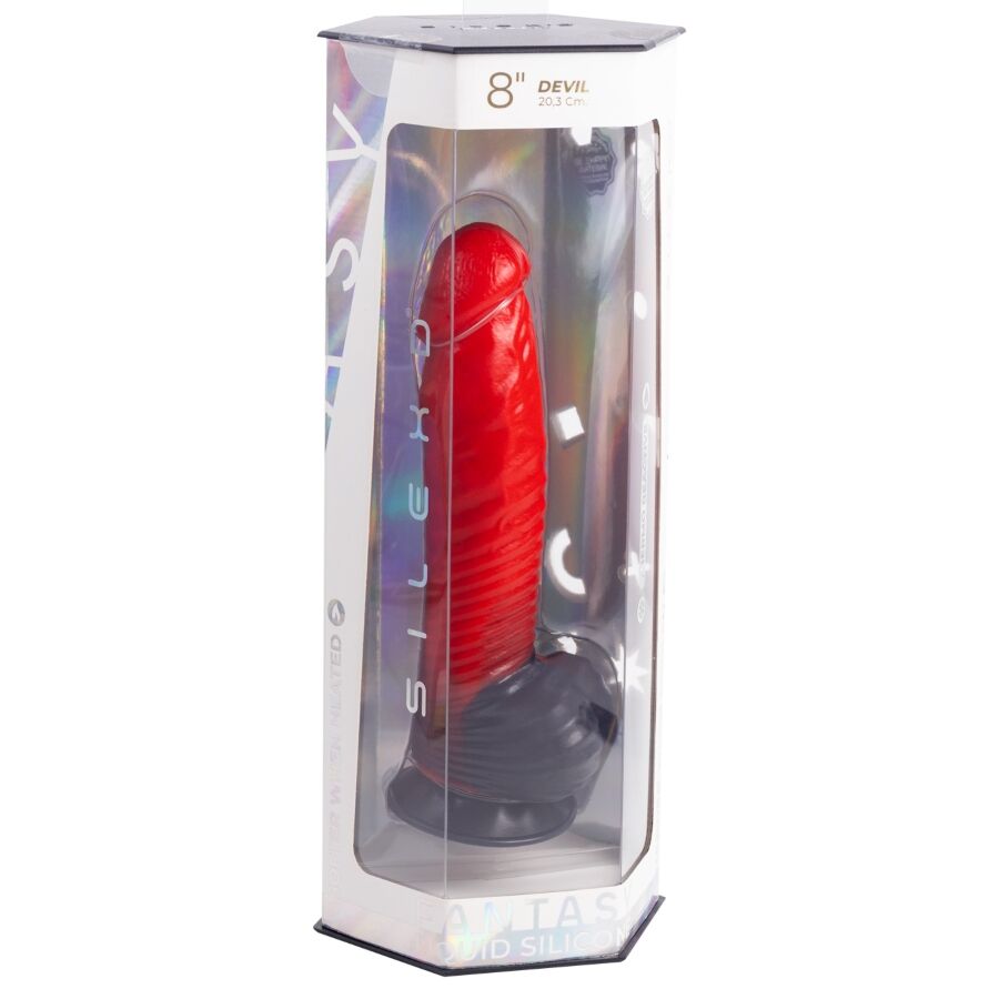SILEXD - DEVIL DILDO FANTASY SILICONA LIQUIDA TERMOREACTIVO ROJO NEGRO 20.3 CM - Imagen 8