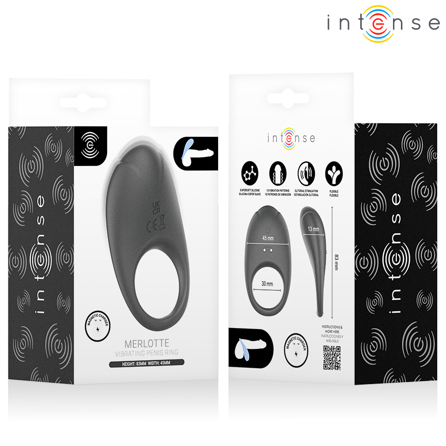 INTENSE - MERLOTTE ANILLO VIBRADOR CON ESTIMULACIÓN DE CLÍTORIS NEGRO - Imagen 9