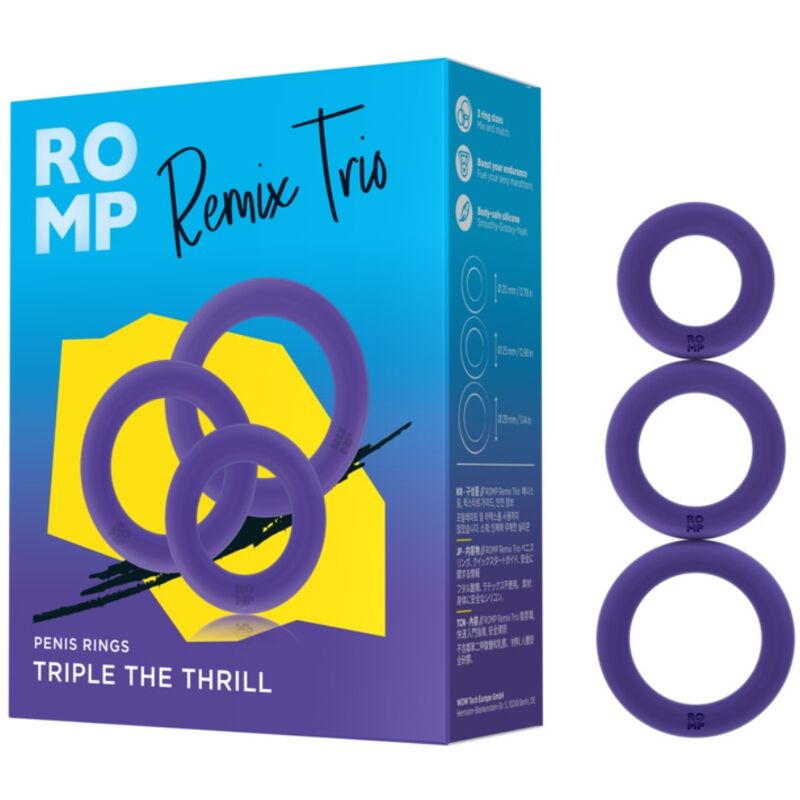 ROMP - REMIX TRIO SET DE 3 ANILLOS PARA PENE SILICONA MORADO - Imagen 5