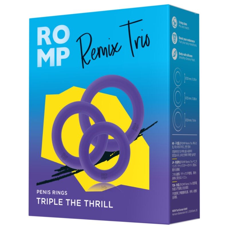 ROMP - REMIX TRIO SET DE 3 ANILLOS PARA PENE SILICONA MORADO - Imagen 6