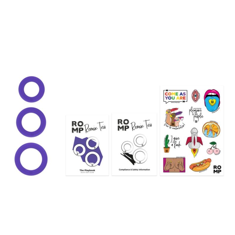 ROMP - REMIX TRIO SET DE 3 ANILLOS PARA PENE SILICONA MORADO - Imagen 11
