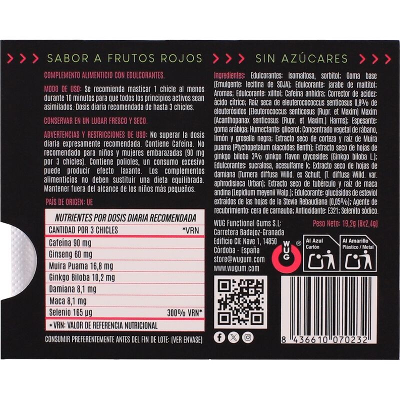 WUG climax - El complemento alimenticio que te ayuda a recuperar energía tras la noche BLISTER 8 UDS - Imagen 4