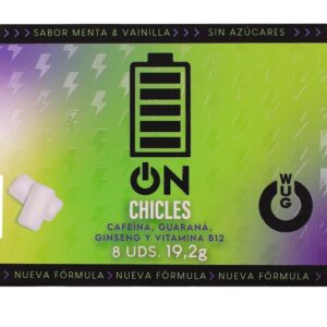 WUG on – El chicle funcional con cafeína y guaraná sabor menta & vainilla BLISTER 8 UDS