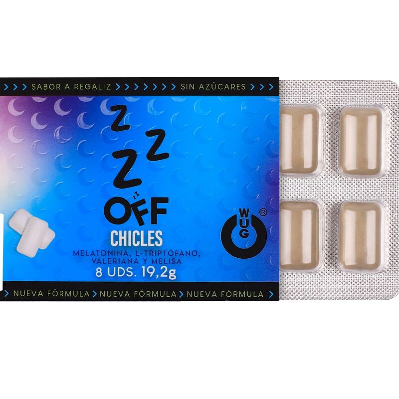 WUG off - El chicle funcional con melatonina y valeriana sabor regaliz BLISTER 8 UDS - Imagen 2