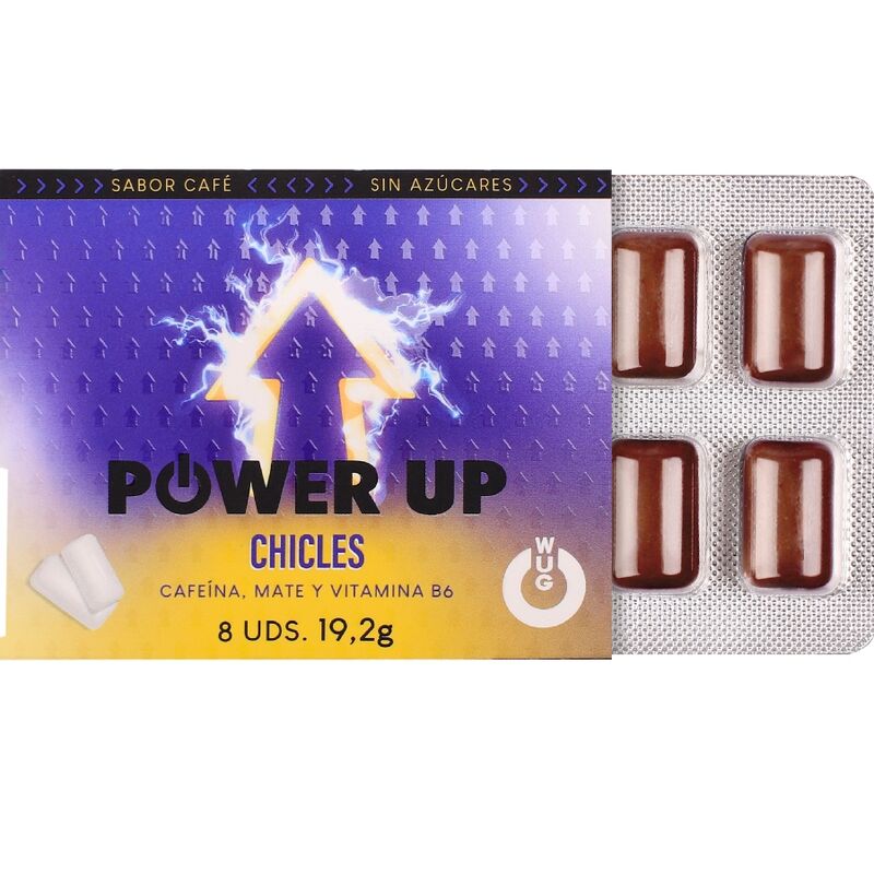 WUG Power Up - Chicle energético para concentración y resistencia BLISTER 8 UDS - Imagen 2